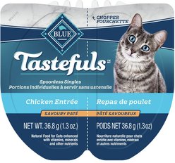 Blue Buffalo Tastefuls Spoonless Singles Natural Chicken Entree Pate Adult Wet Cat Food, 2.6-oz can, case of 10