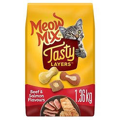 Meow Mix Tasty Layers Beef & Salmon Flavour Dry Cat Food, 1.36-kg bag