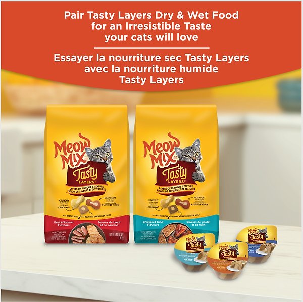 Show full view: Meow Mix Tasty Layers Beef & Salmon Flavour Dry Cat Food, 1.36-kg bag slide 5 of 9
