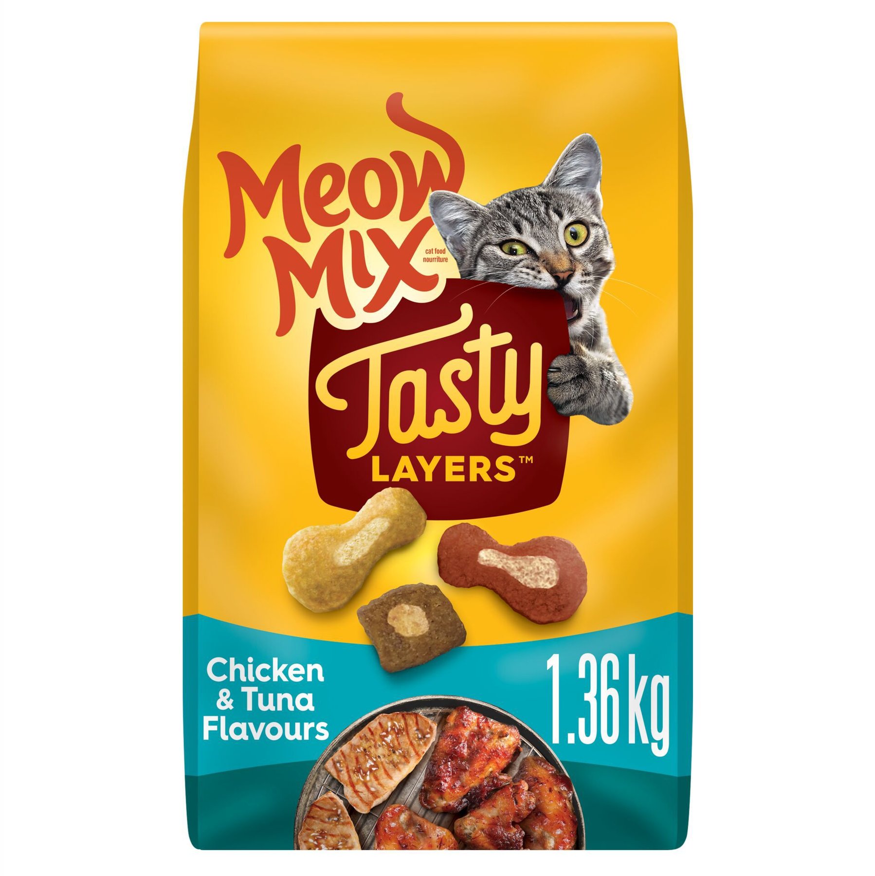 MEOW MIX Tasty Layers Chicken Tuna Flavour Dry Cat Food 1.36 kg