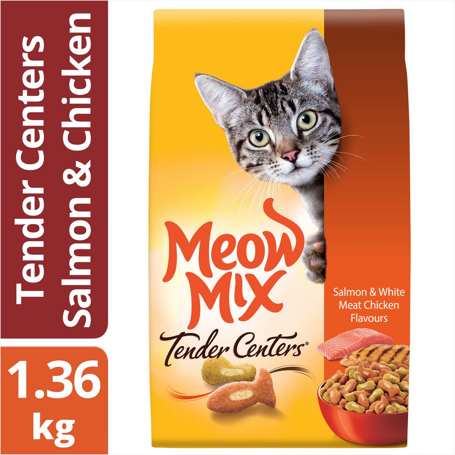 Meow Mix Tender Centers Salmon Chicken Flavours Dry Cat Food 1.36 kg bag