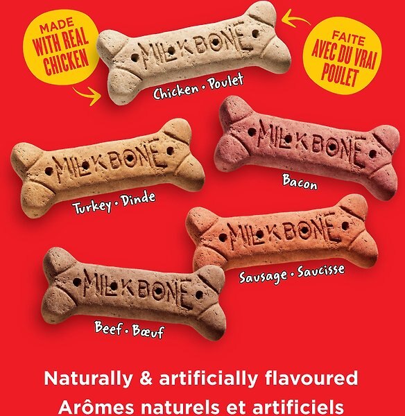 Show full view: Milk-Bone Flavour Snacks Assorted Meat Flavours Medium Crunchy Biscuit Dog Treats, 2-kg box slide 3 of 9