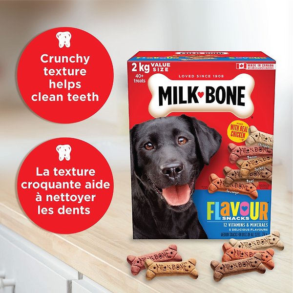 Show full view: Milk-Bone Flavour Snacks Assorted Meat Flavours Medium Crunchy Biscuit Dog Treats, 2-kg box slide 4 of 9