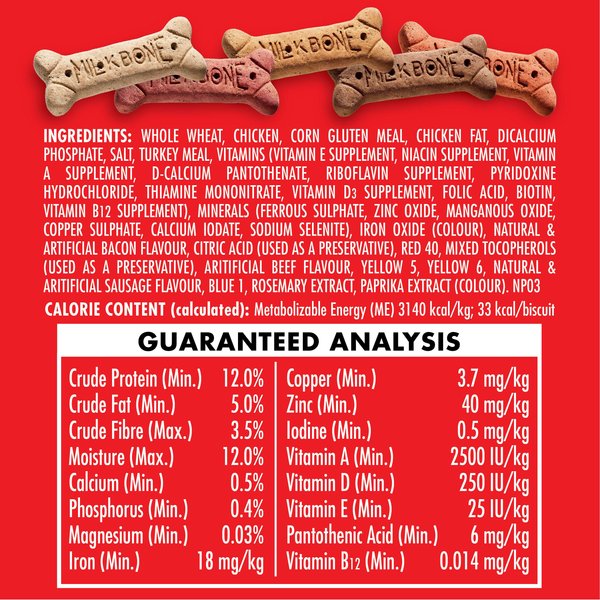 Show full view: Milk-Bone Flavour Snacks Assorted Meat Flavours Medium Crunchy Biscuit Dog Treats, 2-kg box slide 7 of 9