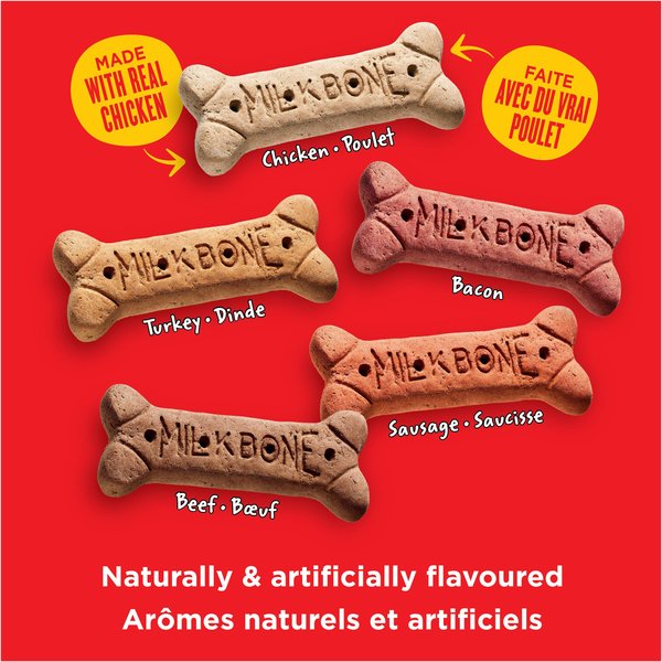 Show full view: Milk-Bone Flavour Snacks Assorted Meat Flavours Medium Crunchy Biscuit Dog Treats, 6.5-kg tub slide 3 of 9