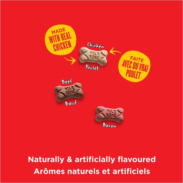 Show full view: Milk-Bone Flavour Snacks Assorted Meat Flavours Mini's Crunchy Biscuit Dog Treats, 850-g box slide 3 of 9