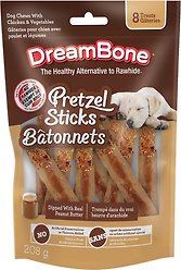 DreamBone Pretzel Sticks Dipped with Peanut Butter Dog Treats, 8 count