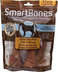 SmartBones Peanut Butter Large Bones Dog Treats, 3 count