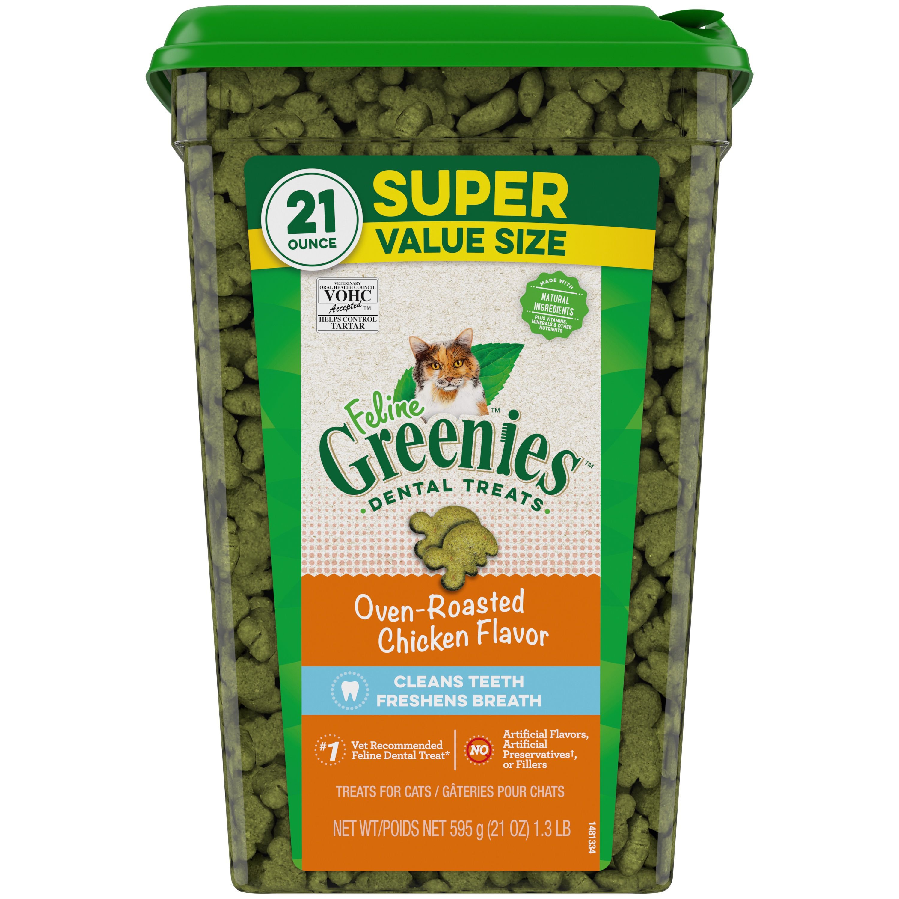 Greenies Oven Roasted Chicken Flavour Adult Dental Cat Treats, 595-g tub