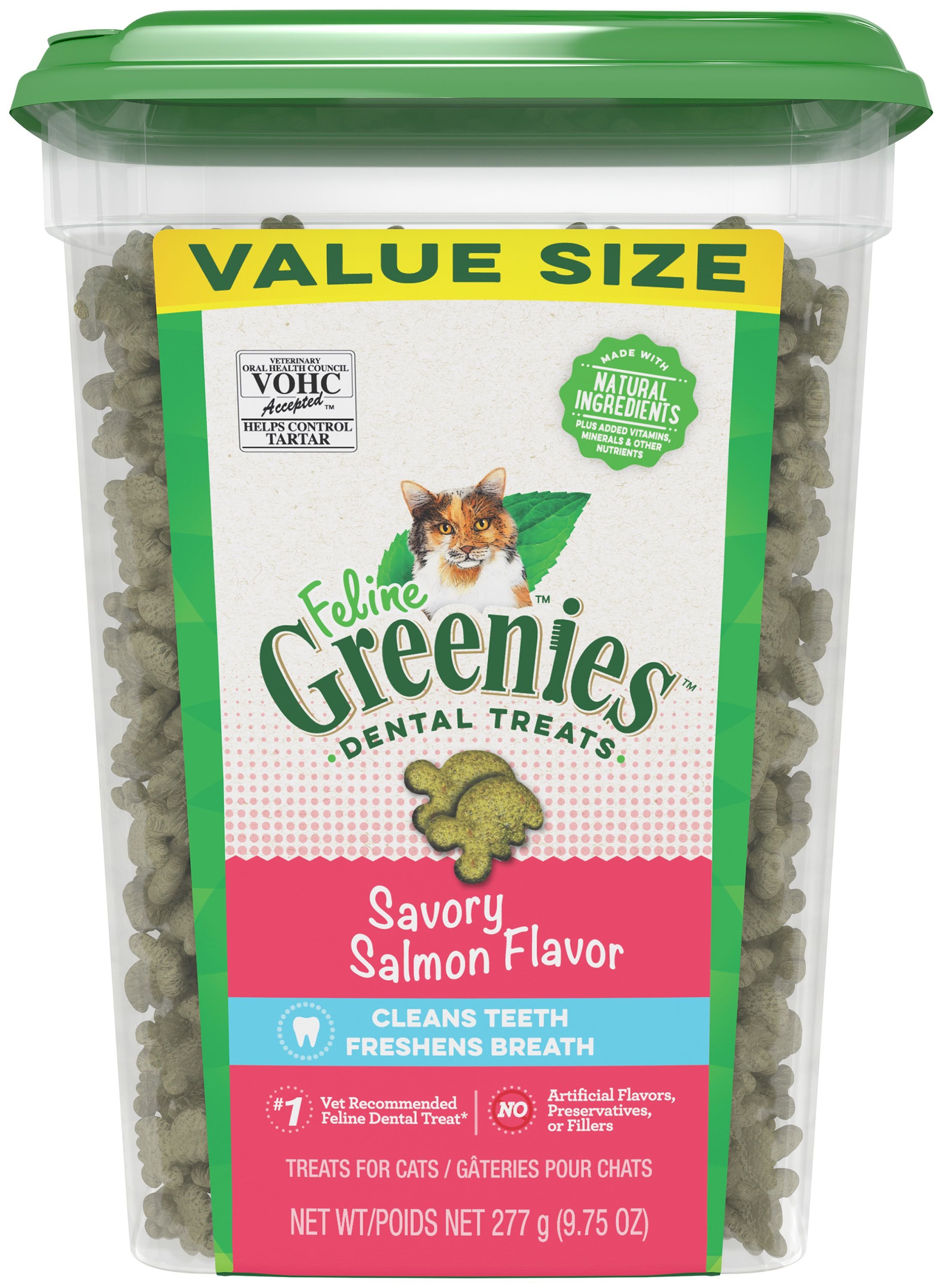 Greenies Savory Salmon Flavour Adult Dental Cat Treats, 277-g tub