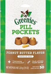 Greenies Pill Pockets Peanut Butter Flavour Capsule Size Adult Dog Treats, 30 count