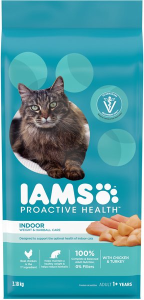 Iams Proactive Health Indoor Weight & Hairball Care with Chicken & Turkey Dry Cat Food, 3.18-kg bag slide 1 of 7