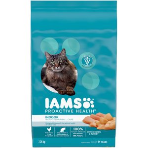Iams Proactive Health Indoor Weight & Hairball Care with Chicken & Turkey Dry Cat Food, 7.26-kg bag