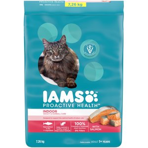 Iams Proactive Health Indoor Weight & Hairball Care with Salmon Dry Cat Food, 7.26-kg bag