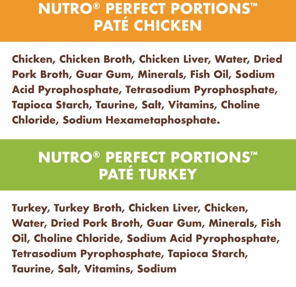 Show full view: Nutro Perfect Portions Variety Pack Grain-Free Chicken & Turkey Pate Wet Cat Food, 75-g tray, case of 12 slide 5 of 7