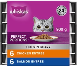 Whiskas Perfect Portions Chicken & Salmon Selections Cuts in Gravy Wet Cat Food, 75-g tray, case of 12