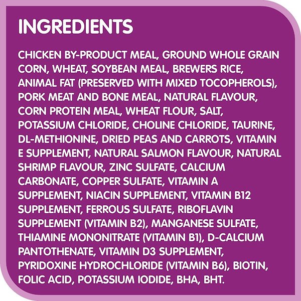 Show full view: Whiskas Seafood Selections Salmon & Shrimp Flavour Natural Adult Dry Cat Food, 2-kg bag slide 3 of 9