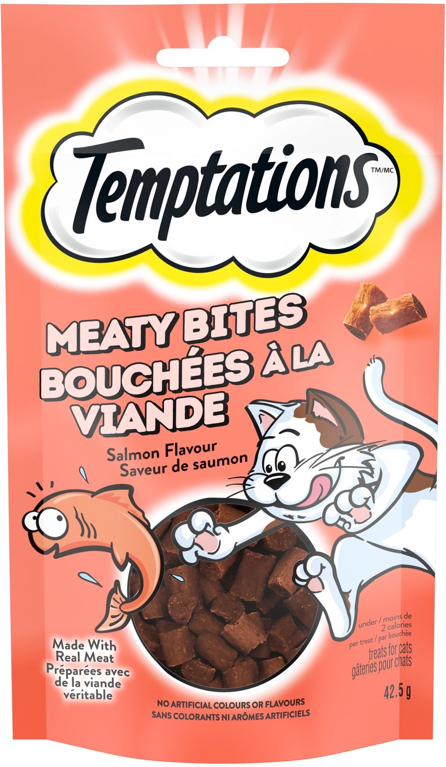 TEMPTATIONS Meaty Bites Salmon Flavour Cat Treats 42.5 g pouch