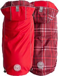 GF Pet Elasto-Fit Reversible Dog & Cat Raincoat, Red/Plaid, Large