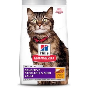 Hill's Science Diet Adult Sensitive Stomach & Sensitive Skin Chicken & Rice Recipe Dry Cat Food, 3.17-kg bag