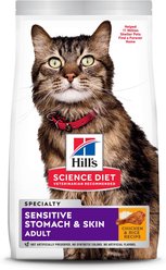 Hill's Science Diet Adult Sensitive Stomach & Sensitive Skin Chicken & Rice Recipe Dry Cat Food, 7.03-kg bag