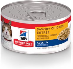 Hill's Science Diet Adult 7+ Savory Chicken Entree Canned Cat Food, 156-g can, case of 24