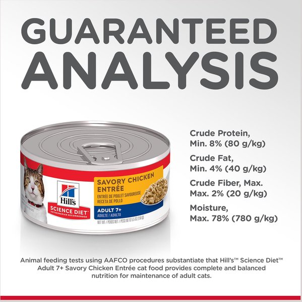 Show full view: Hill's Science Diet Adult 7+ Savory Chicken Entree Canned Cat Food, 156-g can, case of 24 slide 5 of 10