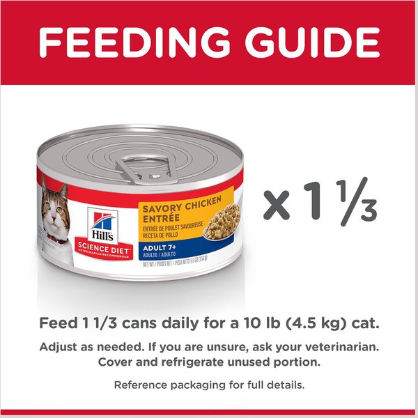 Show full view: Hill's Science Diet Adult 7+ Savory Chicken Entree Canned Cat Food, 156-g can, case of 24 slide 6 of 10