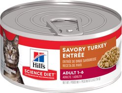 Hill's Science Diet Adult Savory Turkey Entree Canned Cat Food, 156-g can, case of 24