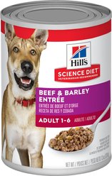 Hill's Science Diet Adult Beef & Barley Entree Canned Dog Food, 370-g can, case of 12