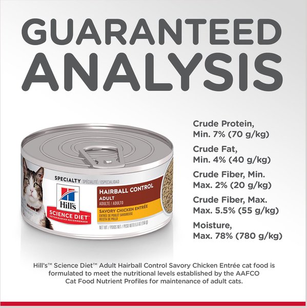 Show full view: Hill's Science Diet Adult Hairball Control Savory Chicken Entree Canned Cat Food, 156-g can, case of 24 slide 4 of 9