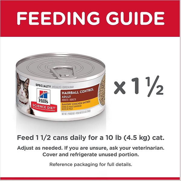 Show full view: Hill's Science Diet Adult Hairball Control Savory Chicken Entree Canned Cat Food, 156-g can, case of 24 slide 5 of 9
