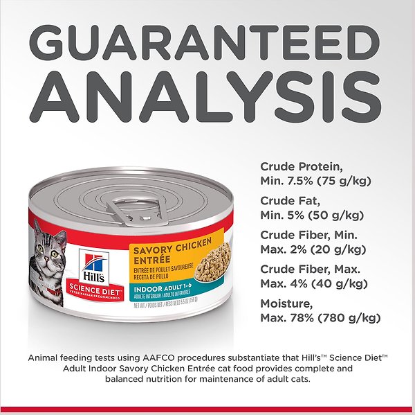 Show full view: Hill's Science Diet Adult Indoor Savory Chicken Entree Canned Cat Food, 156-g, case of 24 slide 5 of 10