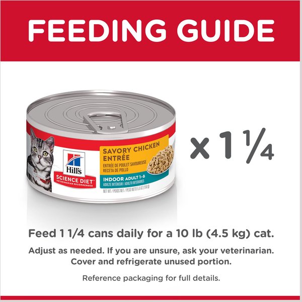 Show full view: Hill's Science Diet Adult Indoor Savory Chicken Entree Canned Cat Food, 156-g, case of 24 slide 6 of 10