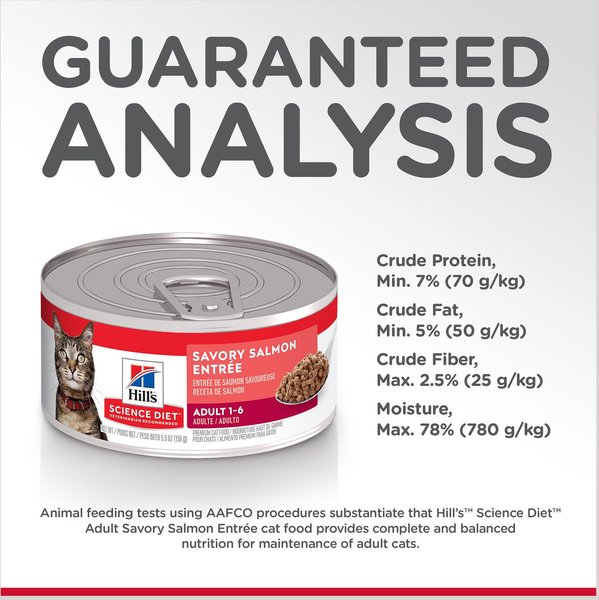 Show full view: Hill's Science Diet Adult Savory Salmon Entree Canned Cat Food, 156-g can, case of 24 slide 5 of 10