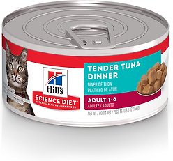 Hill's Science Diet Adult Tender Tuna Dinner Canned Cat Food, 156-g can, case of 24