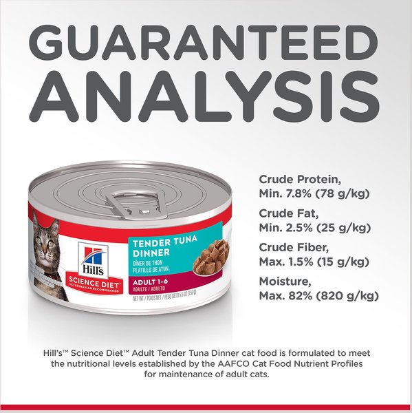 Show full view: Hill's Science Diet Adult Tender Tuna Dinner Canned Cat Food, 156-g can, case of 24 slide 4 of 9