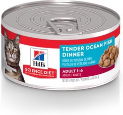 Hill's Science Diet Adult Tender Ocean Fish Dinner Canned Cat Food, 156-g can, case of 24