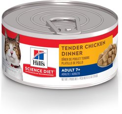 Hill's Science Diet Adult 7+ Tender Chicken Dinner Canned Cat Food, 156-g can, case of 24