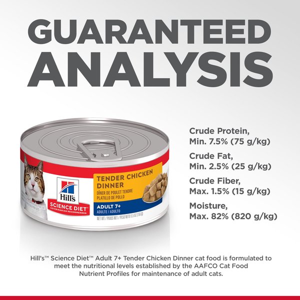 Show full view: Hill's Science Diet Adult 7+ Tender Chicken Dinner Canned Cat Food, 156-g can, case of 24 slide 5 of 9