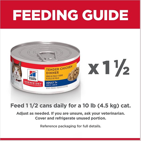 Show full view: Hill's Science Diet Adult 7+ Tender Chicken Dinner Canned Cat Food, 156-g can, case of 24 slide 6 of 9