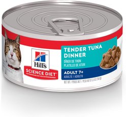 Hill's Science Diet Adult 7+ Tender Tuna Dinner Canned Cat Food, 156-g can, case of 24