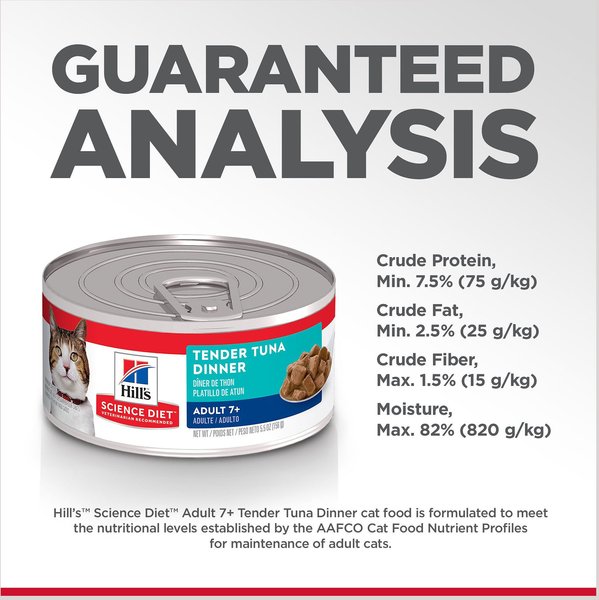 Show full view: Hill's Science Diet Adult 7+ Tender Tuna Dinner Canned Cat Food, 156-g can, case of 24 slide 5 of 10