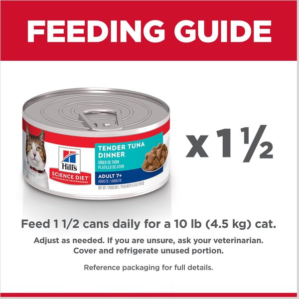 Show full view: Hill's Science Diet Adult 7+ Tender Tuna Dinner Canned Cat Food, 156-g can, case of 24 slide 6 of 10