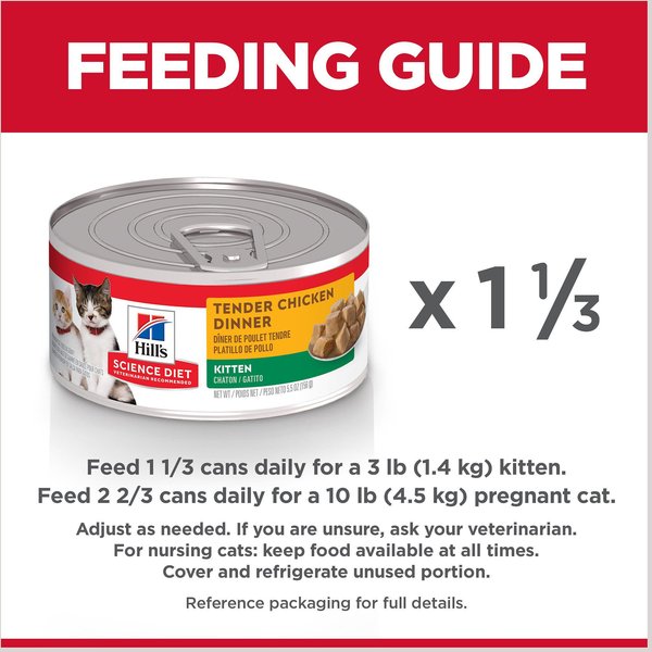 Show full view: Hill's Science Diet Kitten Tender Chicken Dinner Canned Cat Food, 156-g can, case of 24 slide 6 of 10