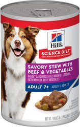 Hill's Science Diet Adult 7+ Savory Stew with Beef & Vegetables Canned Dog Food, 363-g can, case of 12