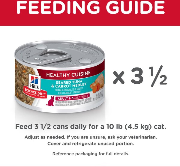 Show full view: Hill's Science Diet Adult Healthy Cuisine Seared Tuna & Carrot Medley Canned Cat Food, 79-g, case of 24 slide 6 of 9