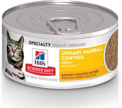 Hill's Science Diet Adult Urinary Hairball Control Savory Chicken Entree Canned Cat Food, 156-g can, case of 24
