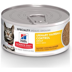 Hill's Science Diet Adult Urinary Hairball Control Savory Chicken Entree Canned Cat Food, 156-g can, case of 24
