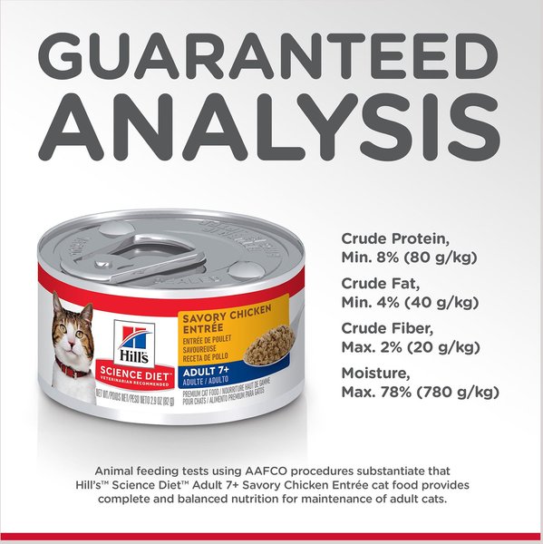 Show full view: Hill's Science Diet Adult 7+ Savory Chicken Entree Canned Cat Food, 82-g can, case of 24 slide 5 of 9